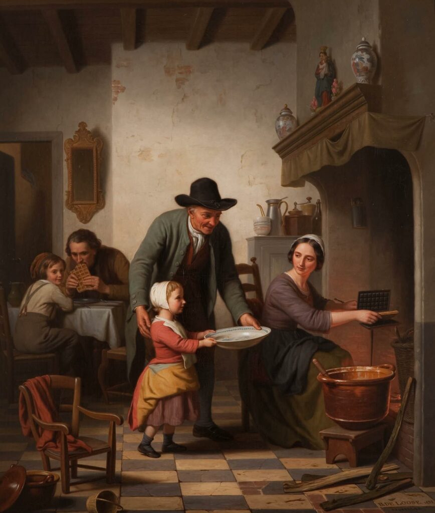 Basile de Loose, La cuisson des gaufres, 1853, huile sur toile,
Collection Jef Rademakers